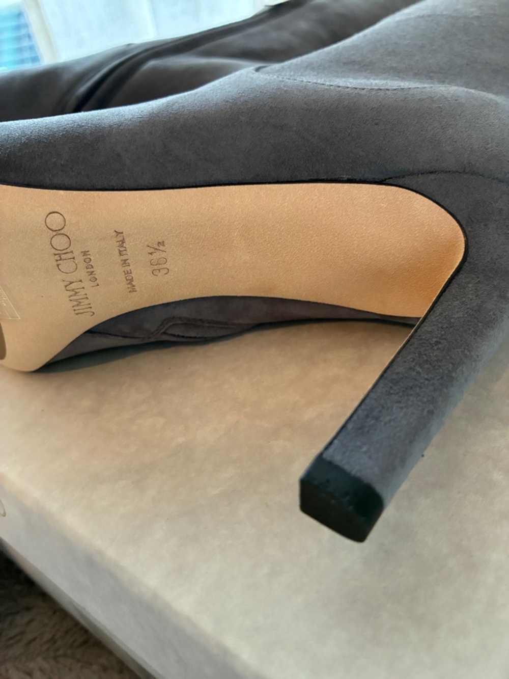 NIB NWT 6.5 Jimmy Choo London Tempe 85 Women's Suede Knee-High Boots Dusk Grey - Picture 4 of 10